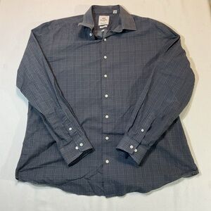 Ben Sherman Long Sleeve Dark Gray 3 Stripe pattern Size 17 34/35 Slim Fit Strech